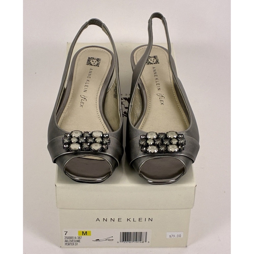 Anne Klein Aklovesome Pewter Metallic Sling Back Shoes iflex Size 7M Comfort